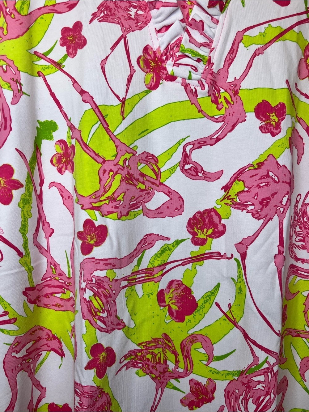 Resort Beachwear Tropical Floral Flamingo Preppy Midi Shift Dress Ruffle Large - Picture 3 of 4
